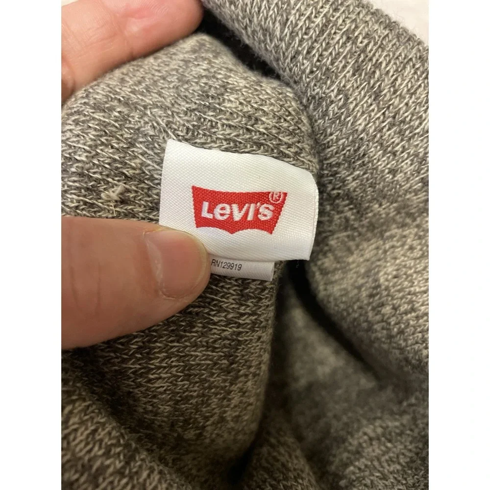 Levi's Beanie One Size Gray Faux Leather‎ Logo Patch Hat Cap